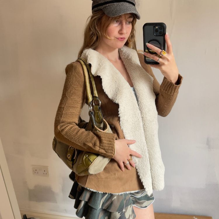 Me Jane Women'S Brown Knit Jacket With Faux Fur Collar imagen 1
