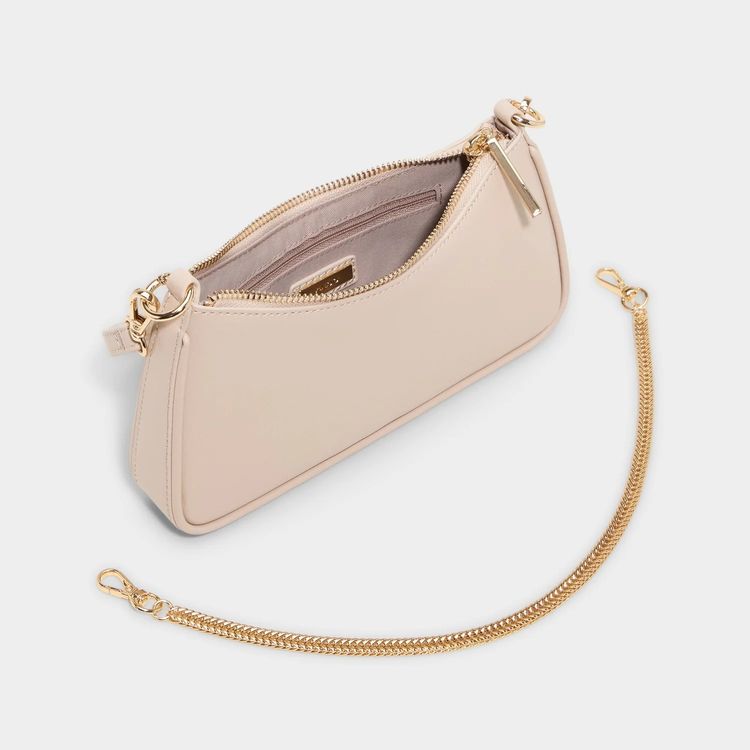 Beige Shoulder Bag With Gold Chain obraz 3