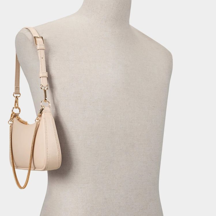Beige Shoulder Bag With Gold Chain obraz 4