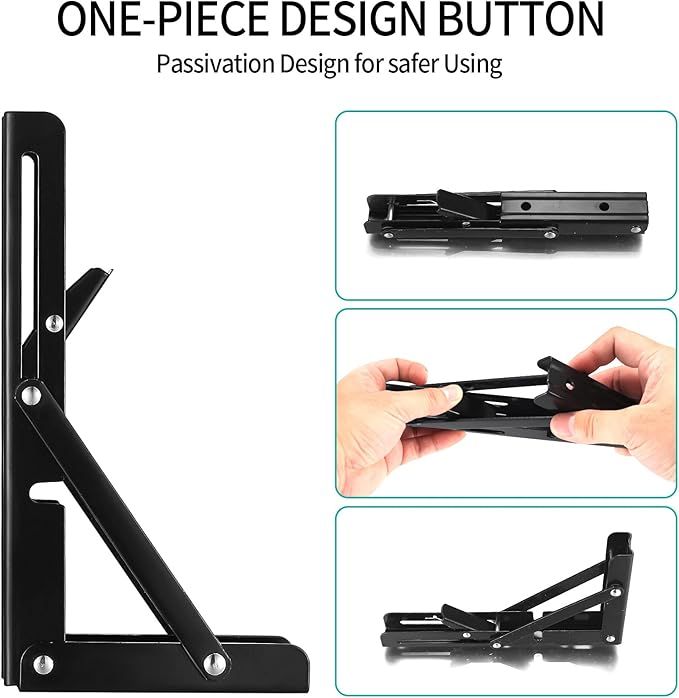 Black Metal Folding Shelf Brackets With Screws And Wall Plugs 5