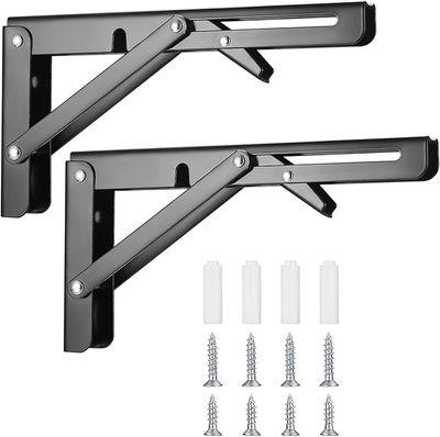 Black Metal Folding Shelf Brackets With Screws And Wall Plugs