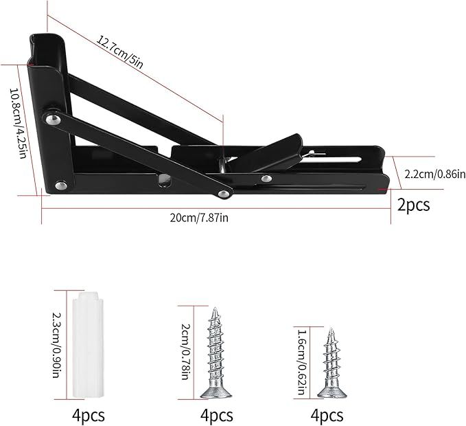 Black Metal Folding Shelf Brackets With Screws And Wall Plugs 6