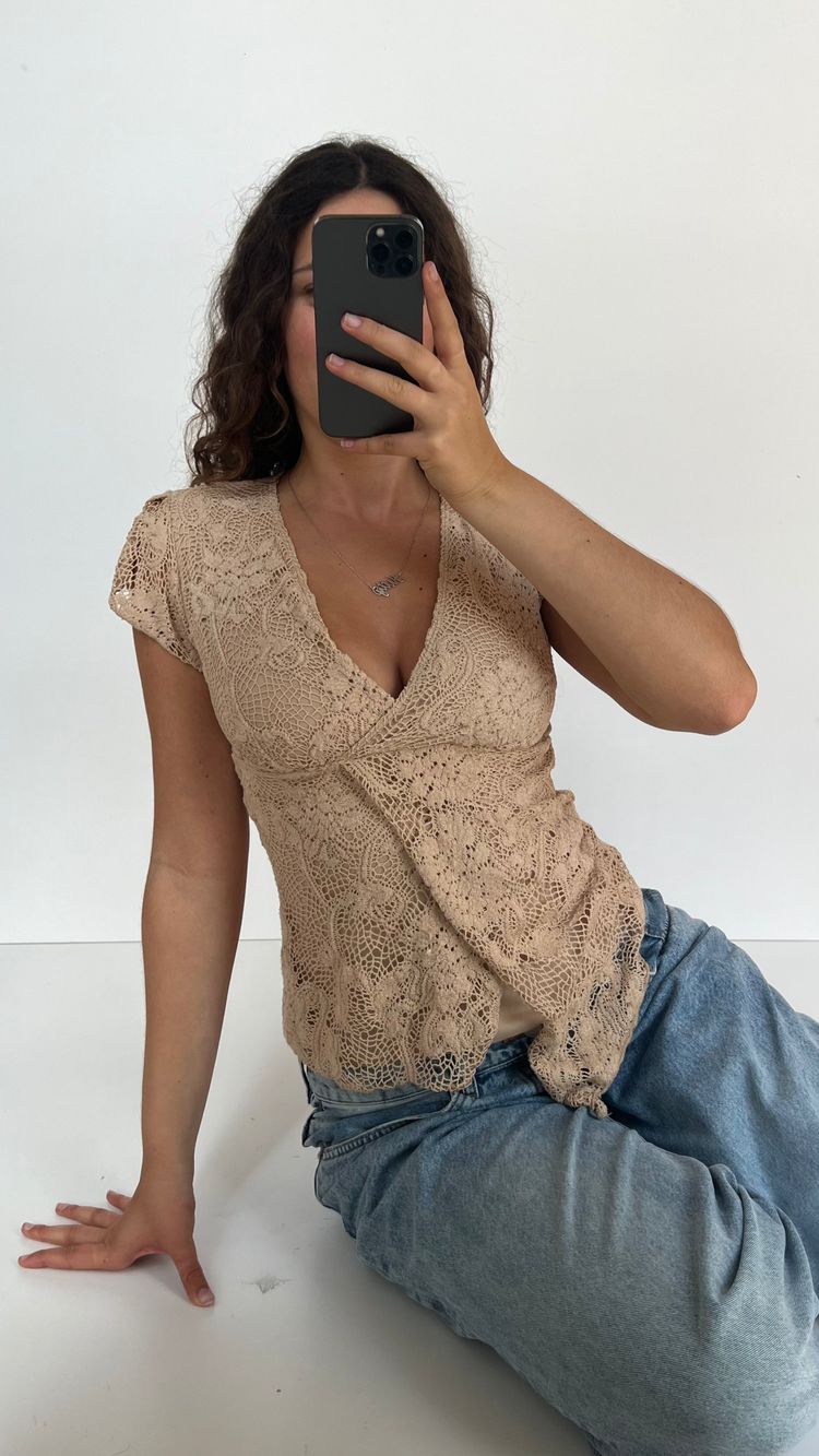 Other 00s beige crochet babydoll top- size S product image