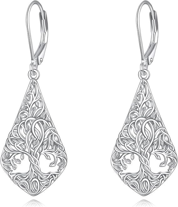 Silver Tree Of Life Drop Earrings image 1