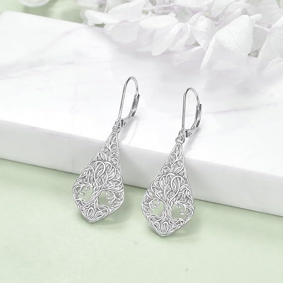 Silver Tree Of Life Drop Earrings image 2