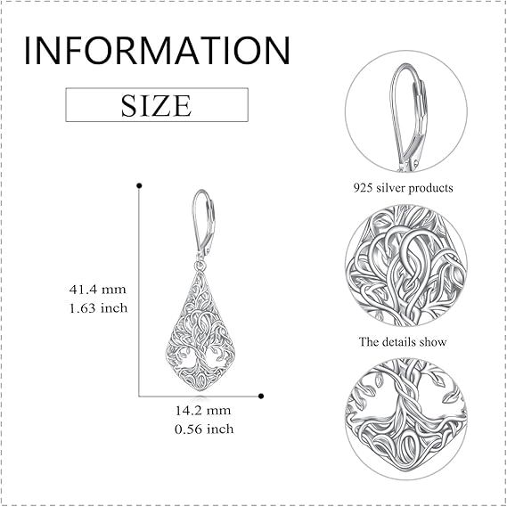 Silver Tree Of Life Drop Earrings image 5