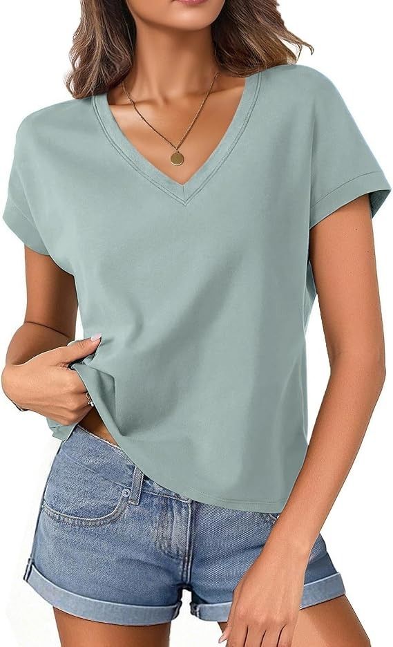 Light Green V-Neck Short Sleeve T-Shirt