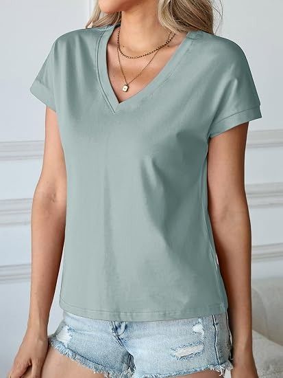 Light Green V-Neck Short Sleeve T-Shirt 2