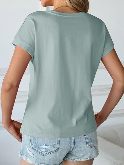 Light Green V-Neck Short Sleeve T-Shirt 5