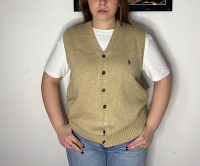 Beige Knitted Button-Up Vest Ralph lauren