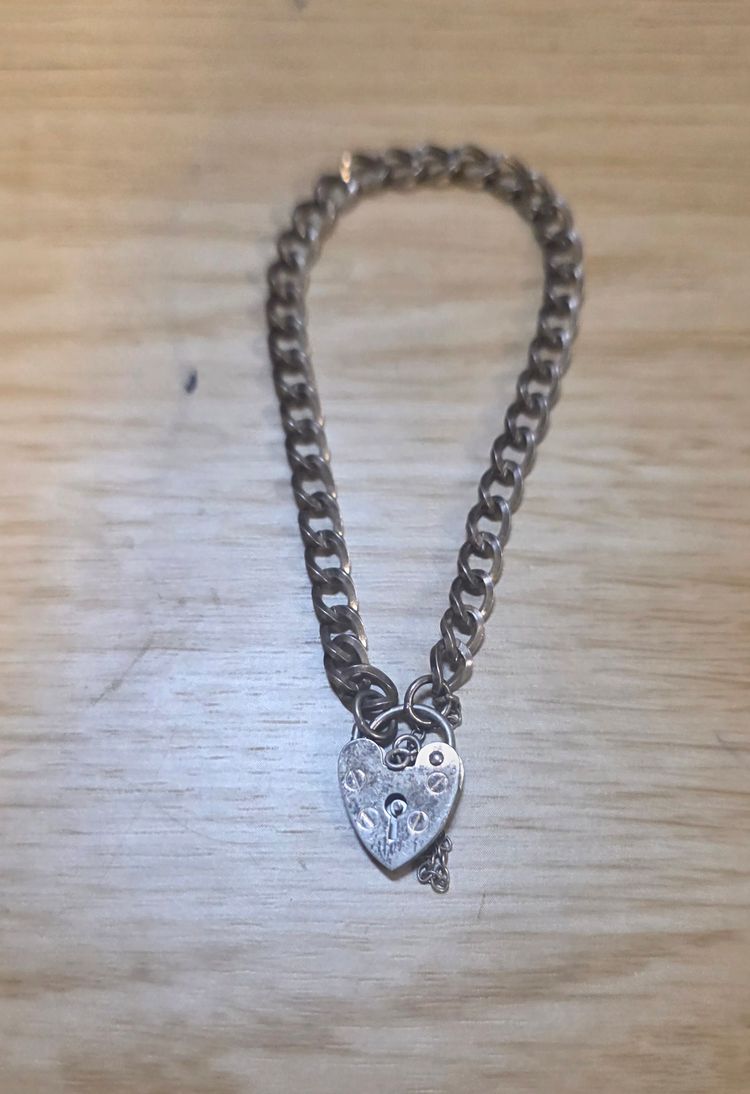 925 sterling silver Silver Chain Bracelet With Heart-Shaped Lock Charm image 1