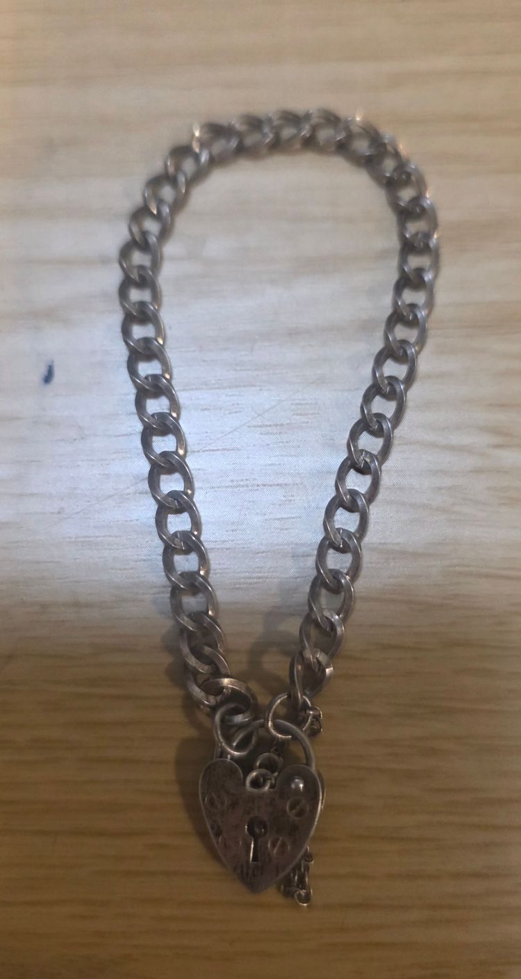 925 sterling silver Silver Chain Bracelet With Heart-Shaped Lock Charm image 4