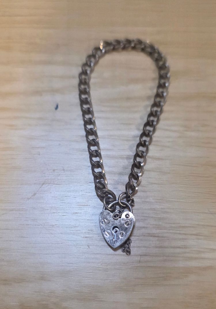 925 sterling silver Silver Chain Bracelet With Heart-Shaped Lock Charm image 2