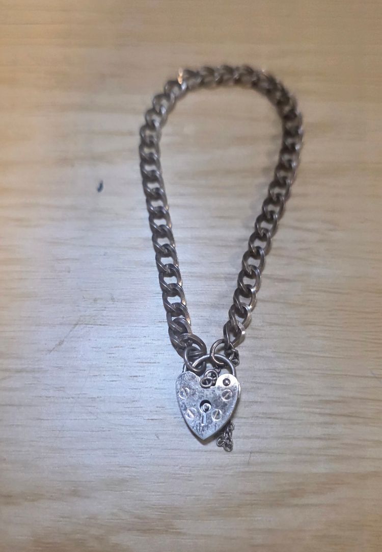 925 sterling silver Silver Chain Bracelet With Heart-Shaped Lock Charm image 3