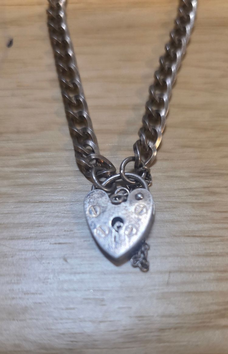 925 sterling silver Silver Chain Bracelet With Heart-Shaped Lock Charm image 6