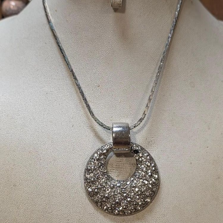 Other £2 Silver-Tone Circular Pendant Necklace With Rhinestones product image