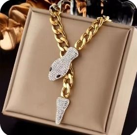 Gold Chain Necklace With Snake Head And Tail Pendant