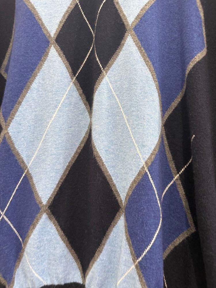 Vintage 90s Tommy Hilfiger argyle v neck cotton cashmere jumper/ sweater. Blue. Size Medium. image 5