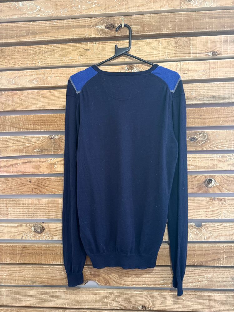 Vintage 90s Tommy Hilfiger argyle v neck cotton cashmere jumper/ sweater. Blue. Size Medium. image 4
