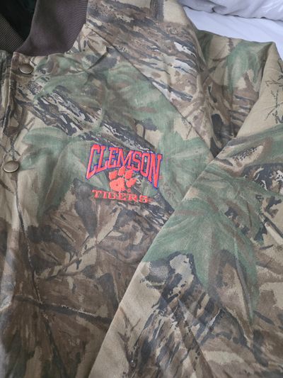 camouflage jacket with Clemson Tigers logo