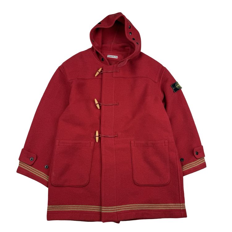 Stone Island 1988 Red Rare Montgomery Wool Duffle Coat - XL image 1