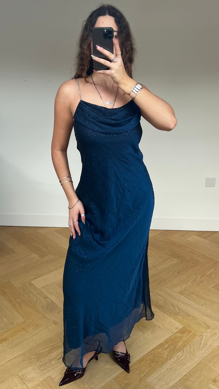 00s navy glitter maxi dress- size M 5