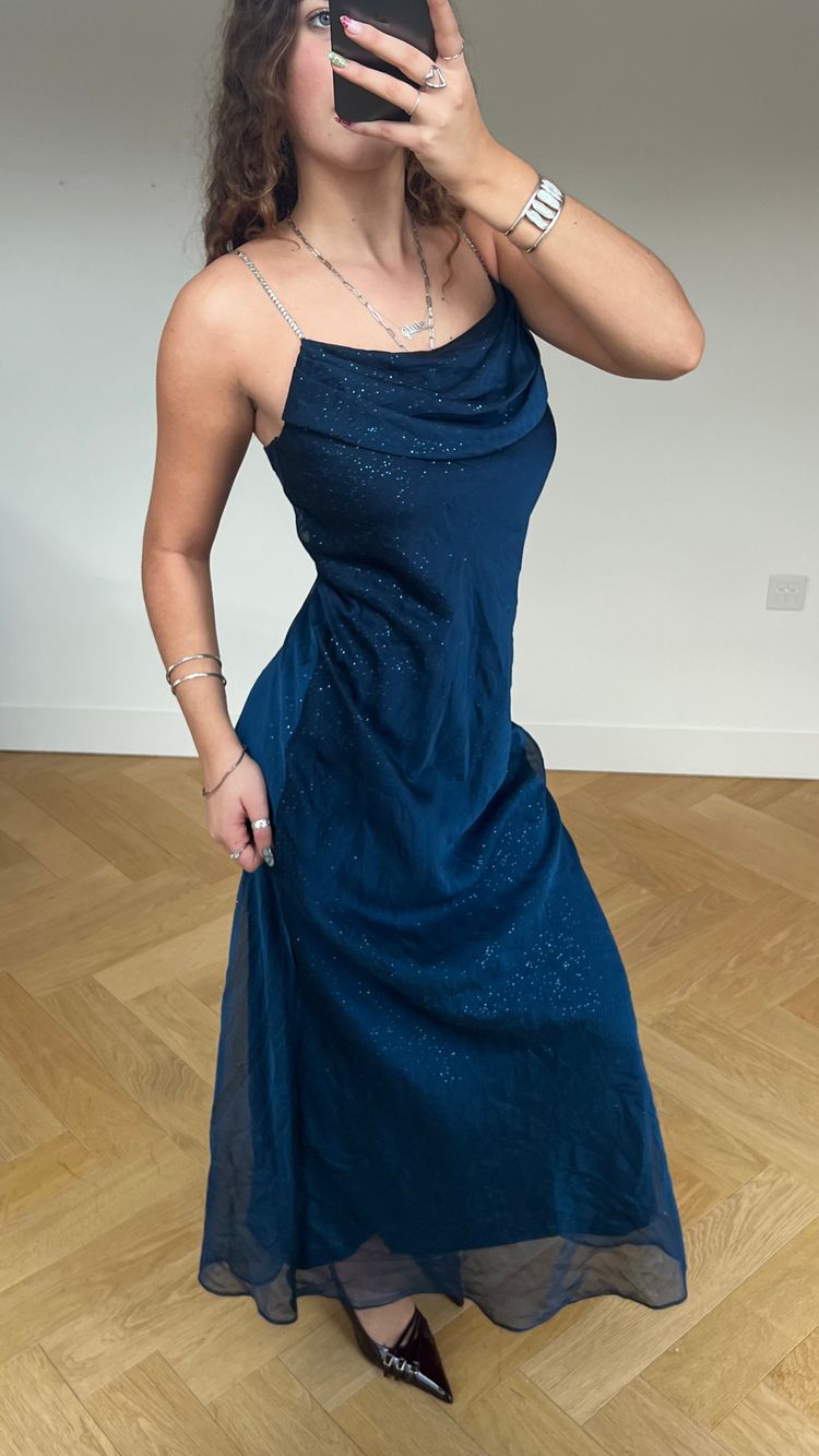 00s navy glitter maxi dress- size M 2