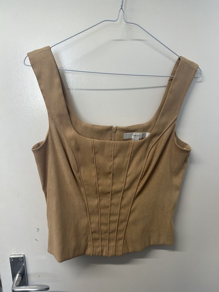 vintage 90s 00s faux suede tan corset top
