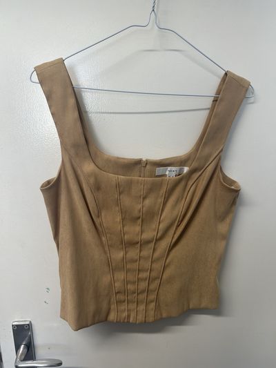 vintage 90s 00s faux suede tan corset top