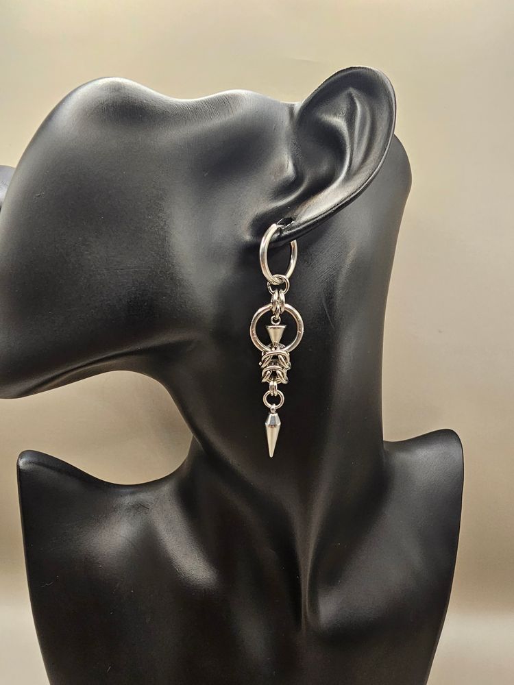 Silver-Tone Patchwork Stainless Steel Pair Dangle Earrings 3