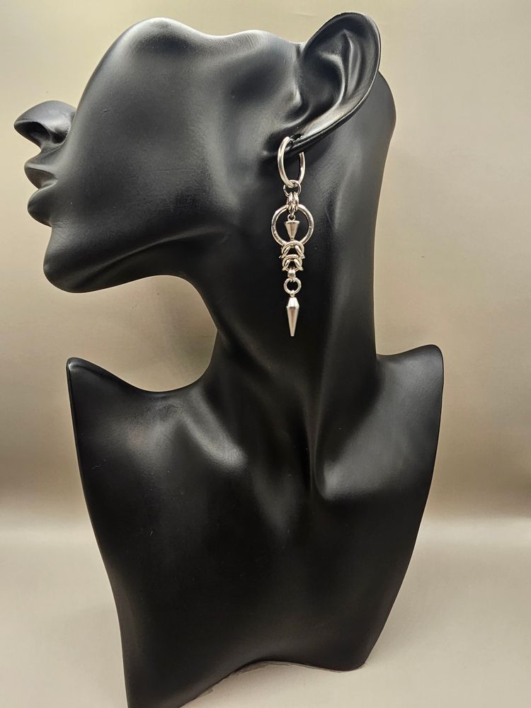 Silver-Tone Patchwork Stainless Steel Pair Dangle Earrings 2