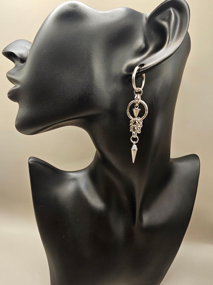 Silver-Tone Patchwork Stainless Steel Pair Dangle Earrings