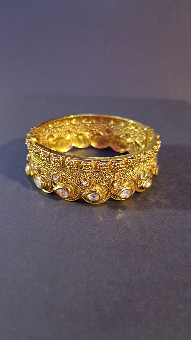 Gold-Tone Indian Hinged Bangle Bracelet image 10