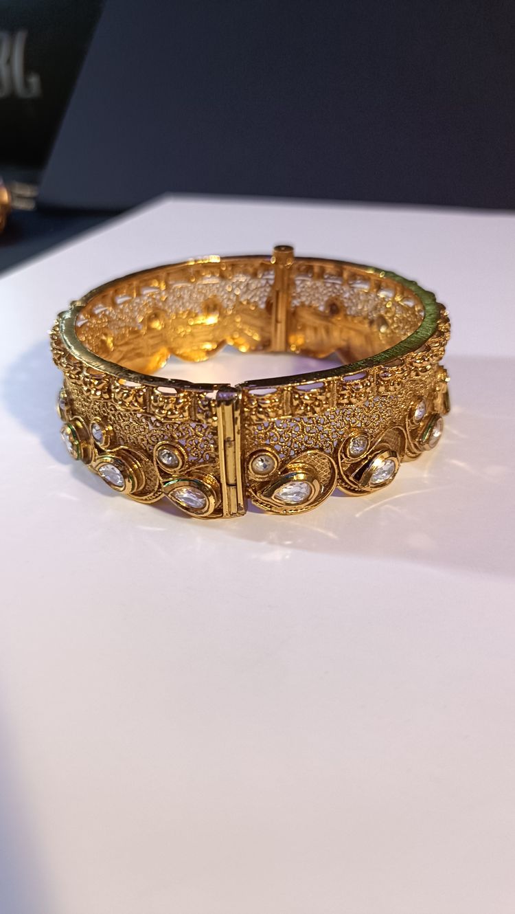 Gold-Tone Indian Hinged Bangle Bracelet image 4