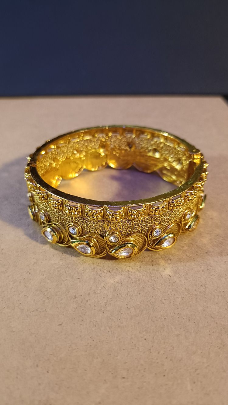 Gold-Tone Indian Hinged Bangle Bracelet image 3