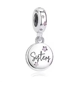 PANDORA Silver Charm Pendant With 'Sisters' Engraving product image