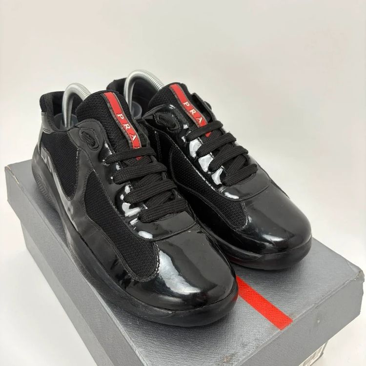 Prada America’s Cup Black Patent Leather Trainers Shoes With Box - UK7.5 obraz 2