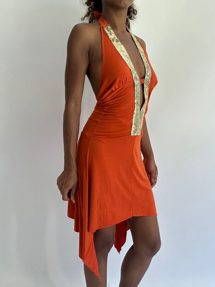 💻‼️| small orange halterneck sequin mini dress 4