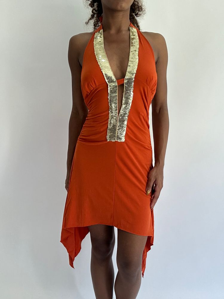 💻‼️| small orange halterneck sequin mini dress 3