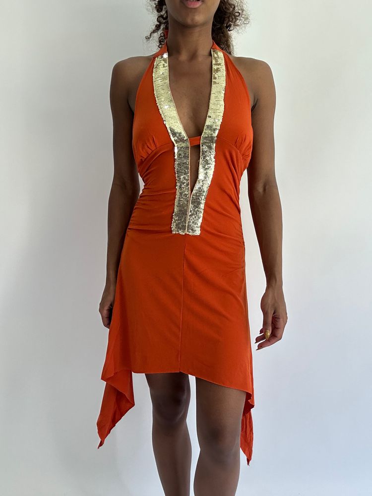 💻‼️| small orange halterneck sequin mini dress 5