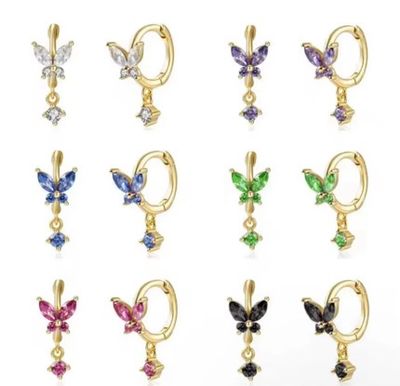 Blue Gold Butterfly Drop Earrings