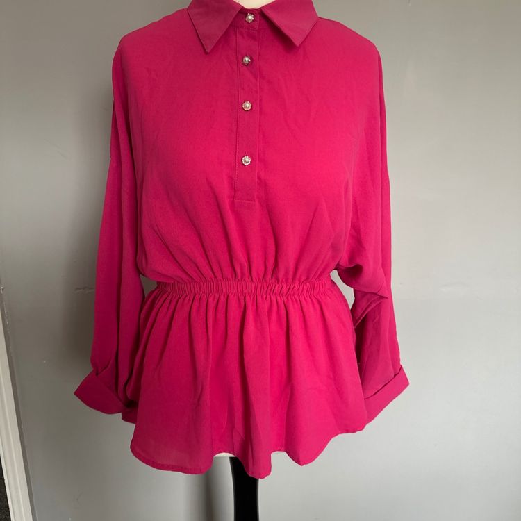 Pink long sleeve blouse with elastic waist