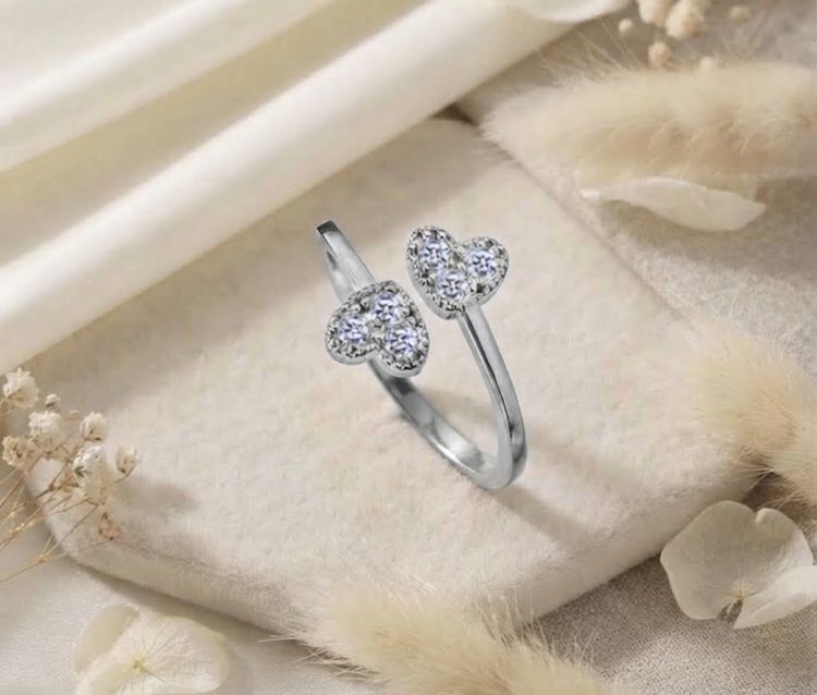 Sparkling Double Heart Adjustable Ring image 1
