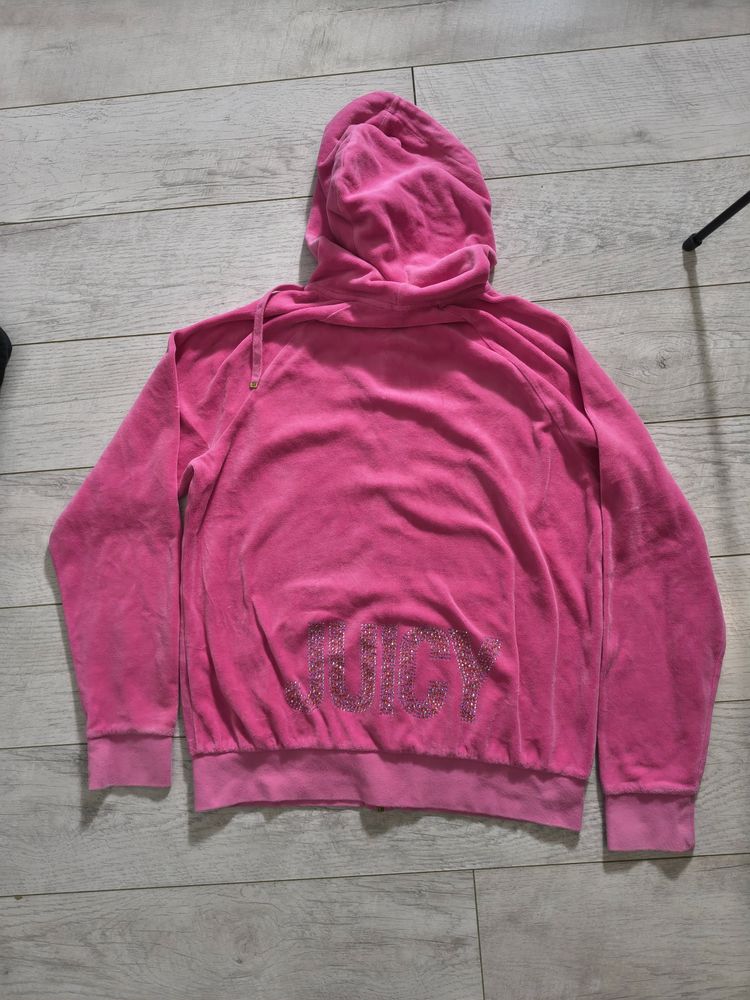 Pink Hoodie With Juicy Rhinestone Text