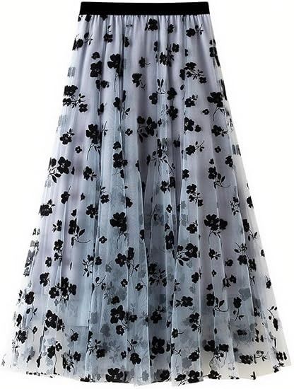 Black Floral Mesh Skirt image 1