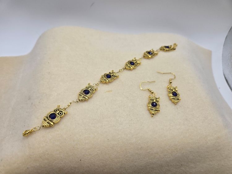 Set Gold Owl Bracelet And Earrings Set product image