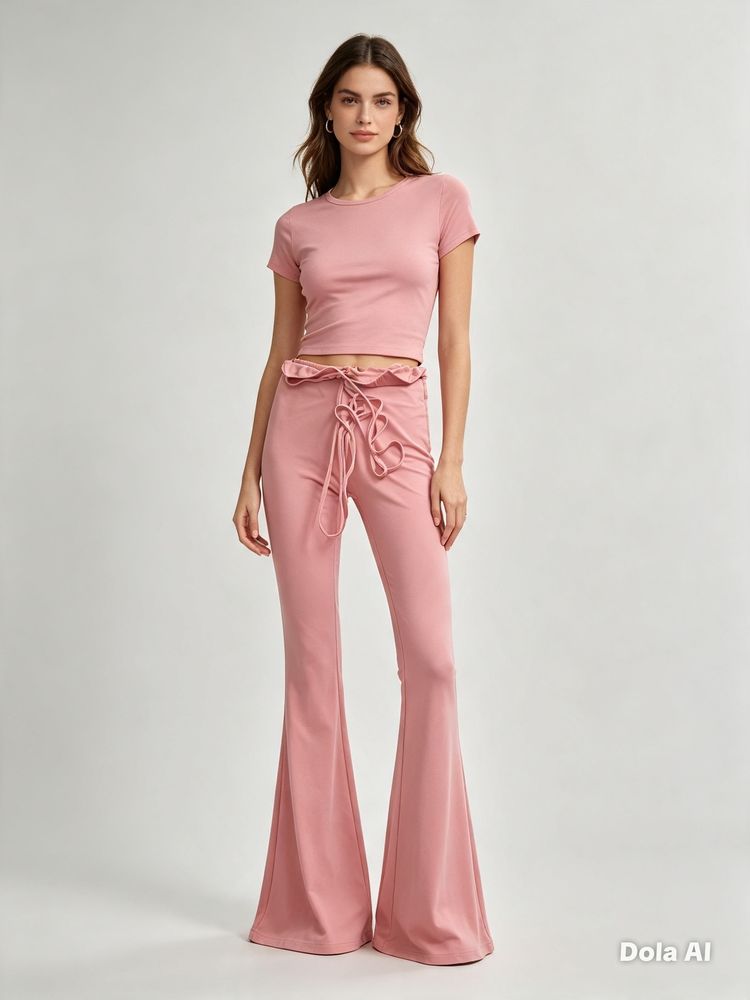 Other Pink Flared Pants With Drawstring Waist product image