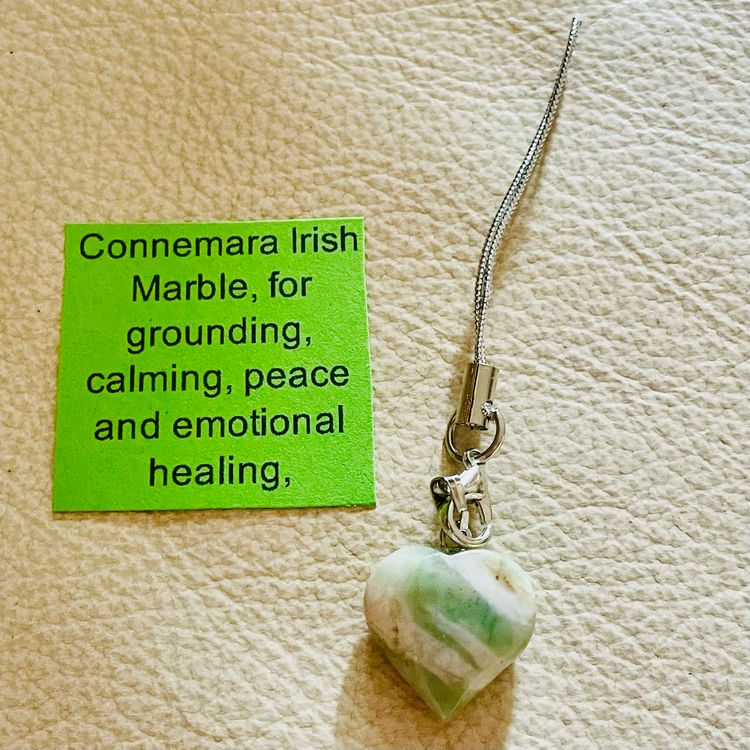 Natural Green Irish Connemara Puff Heart Phone Bag Charm Keyring Dangler BNWOT  image 1