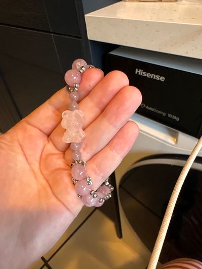 Pink Beaded Bracelet With Bear Charm