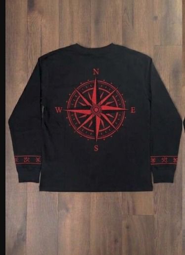 Black Long Sleeve Shirt With Red Compass Design 2